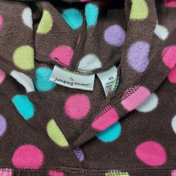 JUMPING BEANS GIRLS BROWN POLKA DOT FLEECE HOODED LONG SLEEVE SHIRT SIZE 6X - Picture 6 of 6